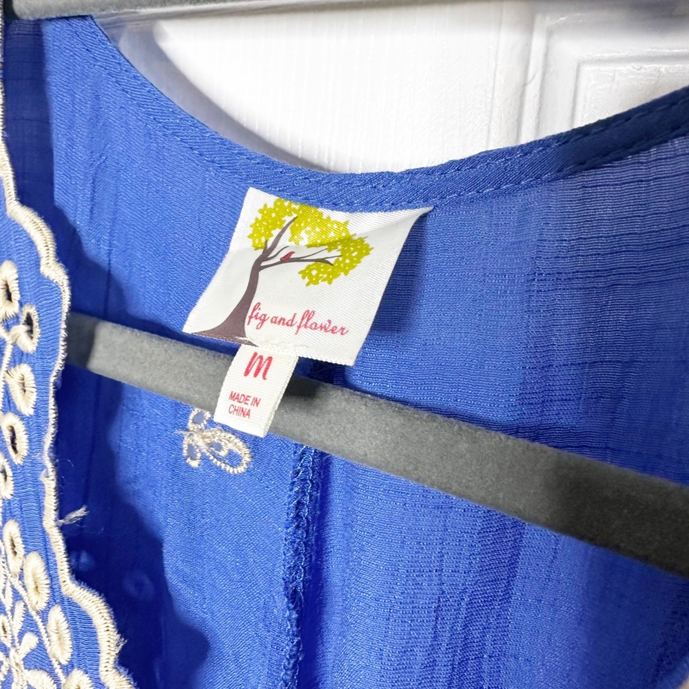 Fig and Flower‎ Blue Embroidered Maxi Dress Boho Tiered V Neck Kimono Sleeve M - Picture 2 of 7